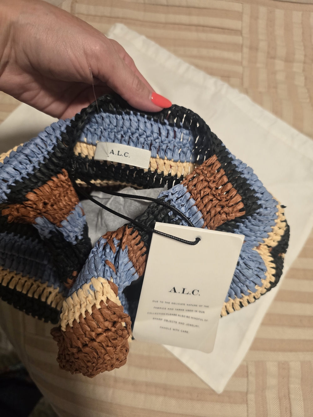A.L.C. Woven Small Straw Tote in Blue, Black & Rust. NWT - Picture 7 of 9